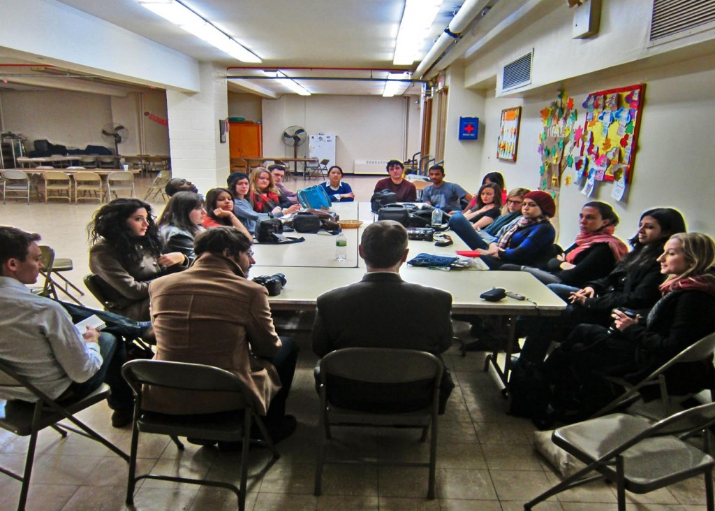 Journey Workshop with Columbia J-School students in a Brooklyn church basement