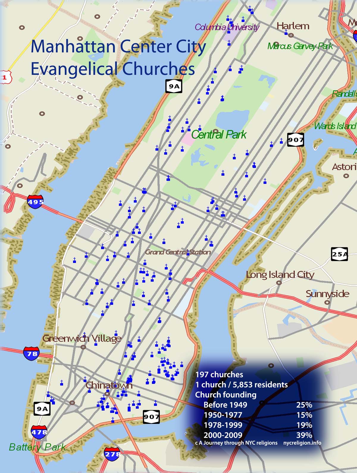 Twelve part series "The Rise of the Postsecular City" provided the first ever historical statistical overview of evangelical churches in central Manhattan