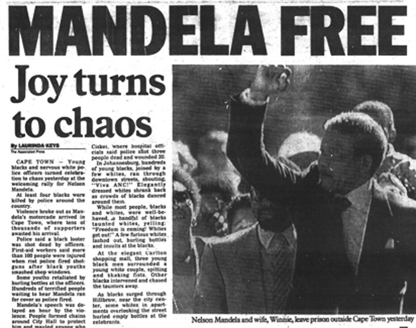The networld started to empower more campaigns like "Free Mandela." Source: NY Daily News, February 12, 1990. 